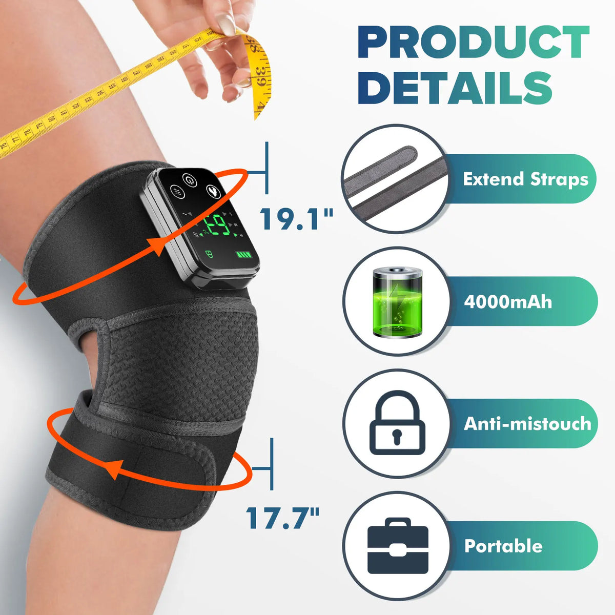 Appareil de massage intelligent pour genoux avec chauffage électrique, compresse chaude et vibration pour la protection des articulations, du cou et des épaules