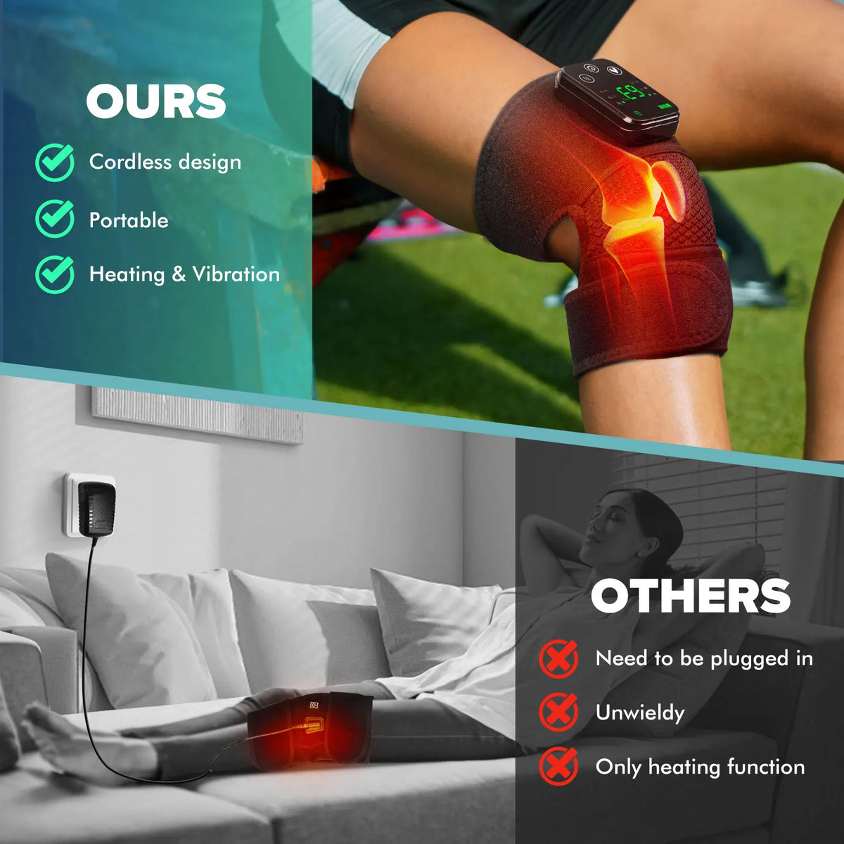 Appareil de massage intelligent pour genoux avec chauffage électrique, compresse chaude et vibration pour la protection des articulations, du cou et des épaules