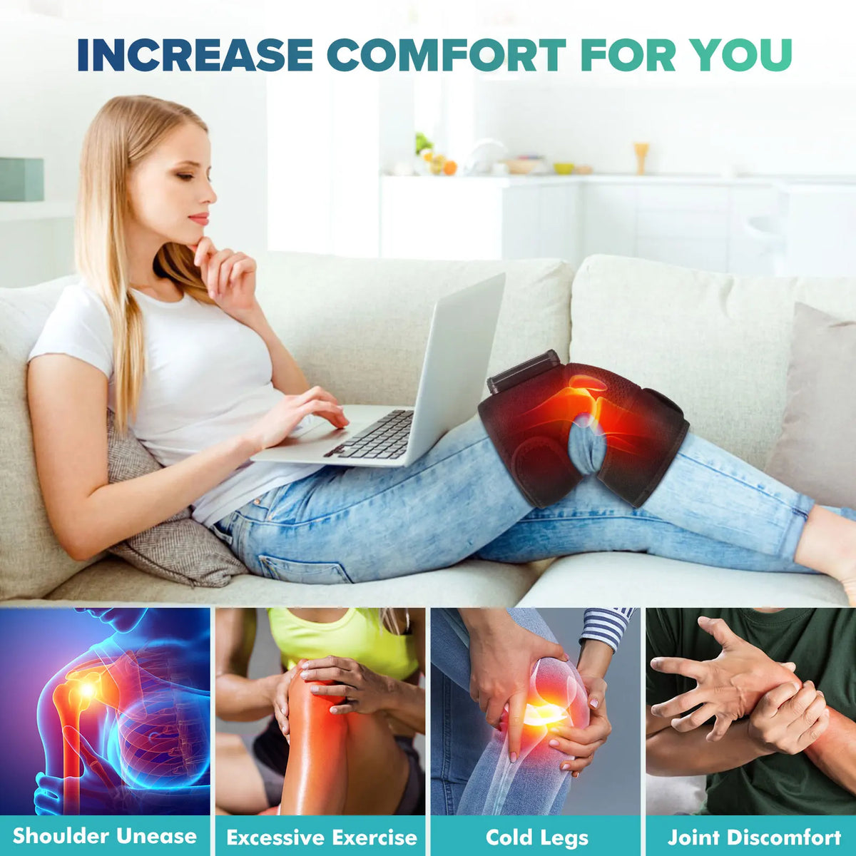 Appareil de massage intelligent pour genoux avec chauffage électrique, compresse chaude et vibration pour la protection des articulations, du cou et des épaules
